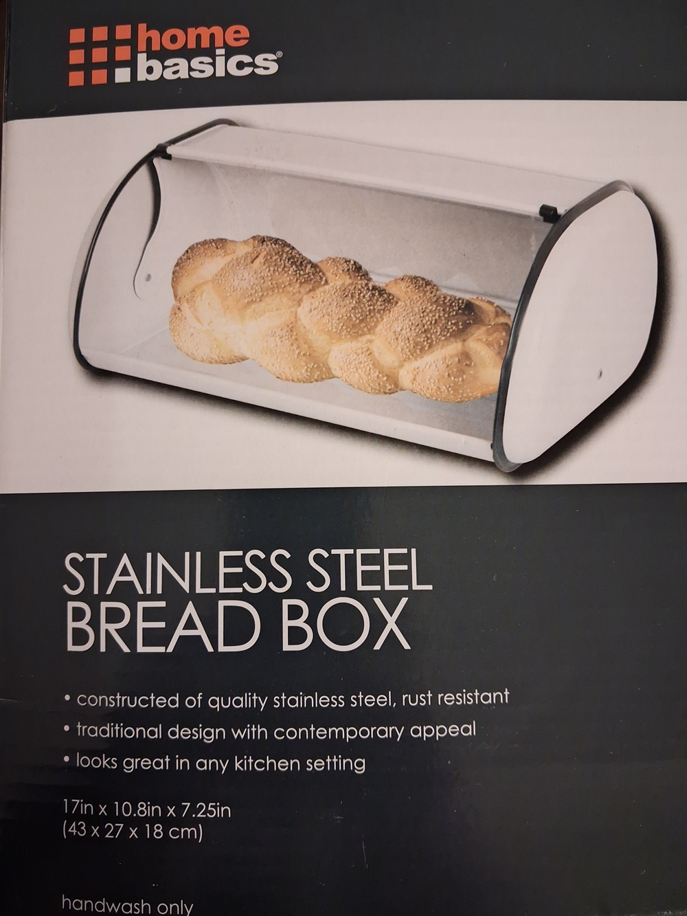 Home Basics White and Silver Stainless Steel Bread Box